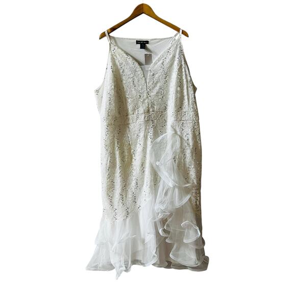Candalite Women Lace Ruffle Sleeveless Midi Dress Size 3X Ivory NWT - Picture 1 of 8